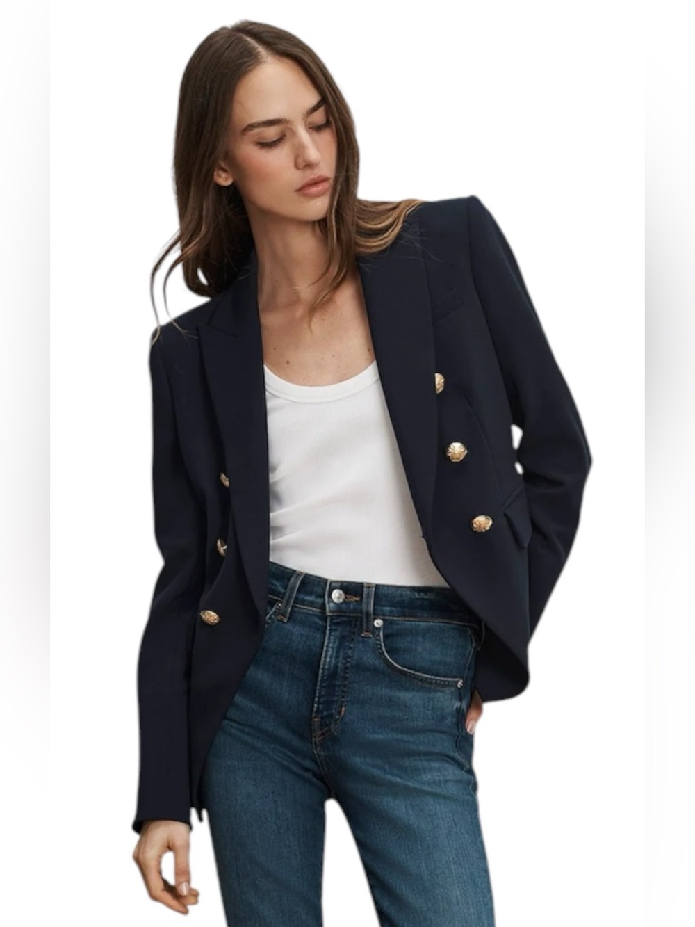 Veronica Beard Miller Dickey Blue Jacket with Gold Buttons Womens Size 14